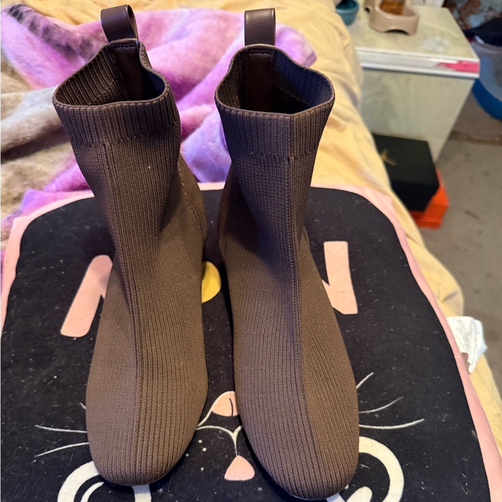 Sleek Brown Sock-Style Ankle Booties